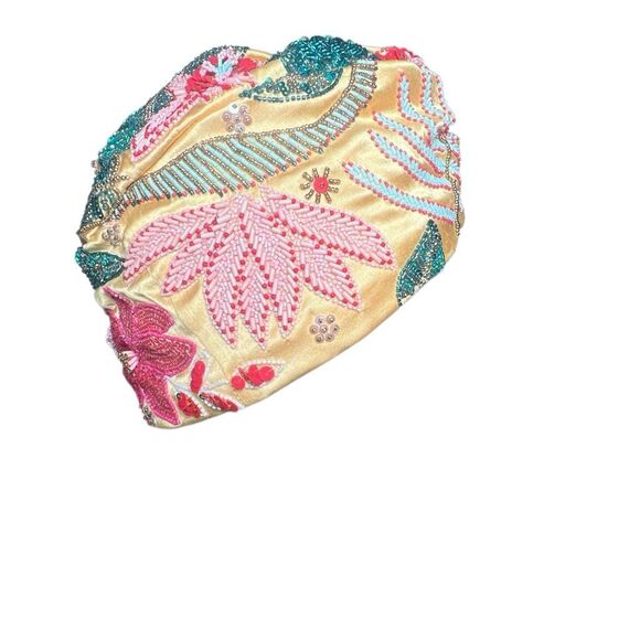 NWT Anthropologie Llani  Beaded Embellished Turban Gold Multi Botanical Hair Wra - Picture 3 of 12
